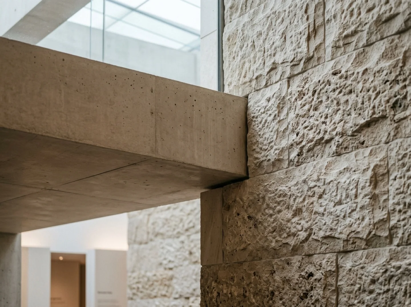 Sunlight across a stone and concrete architectural joint.